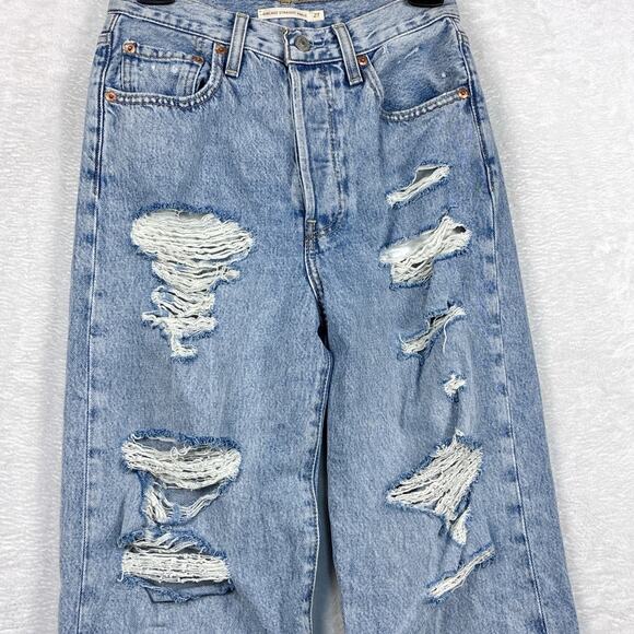 Levis Ribcage Straight Ankle Jeans Womens 27 Distressed Thrashed Skater Grunge - Picture 2 of 11